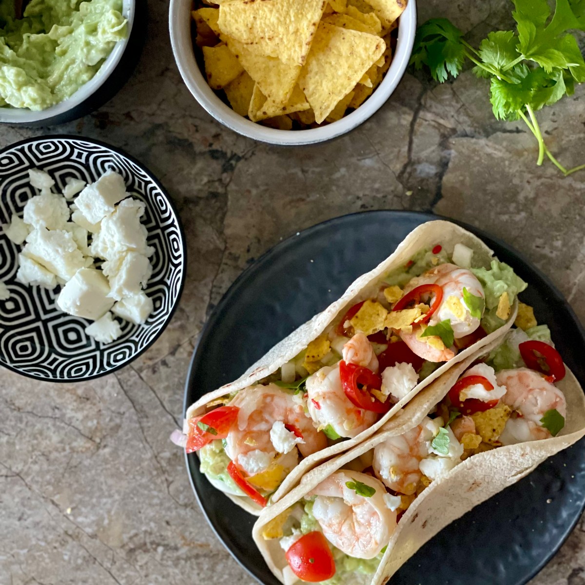 Sumartaco með marineruðum&nbsp;rækjum